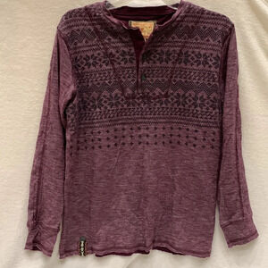 TFG creative garments heathered snowflake purple Henley shirt elbow patch Medium